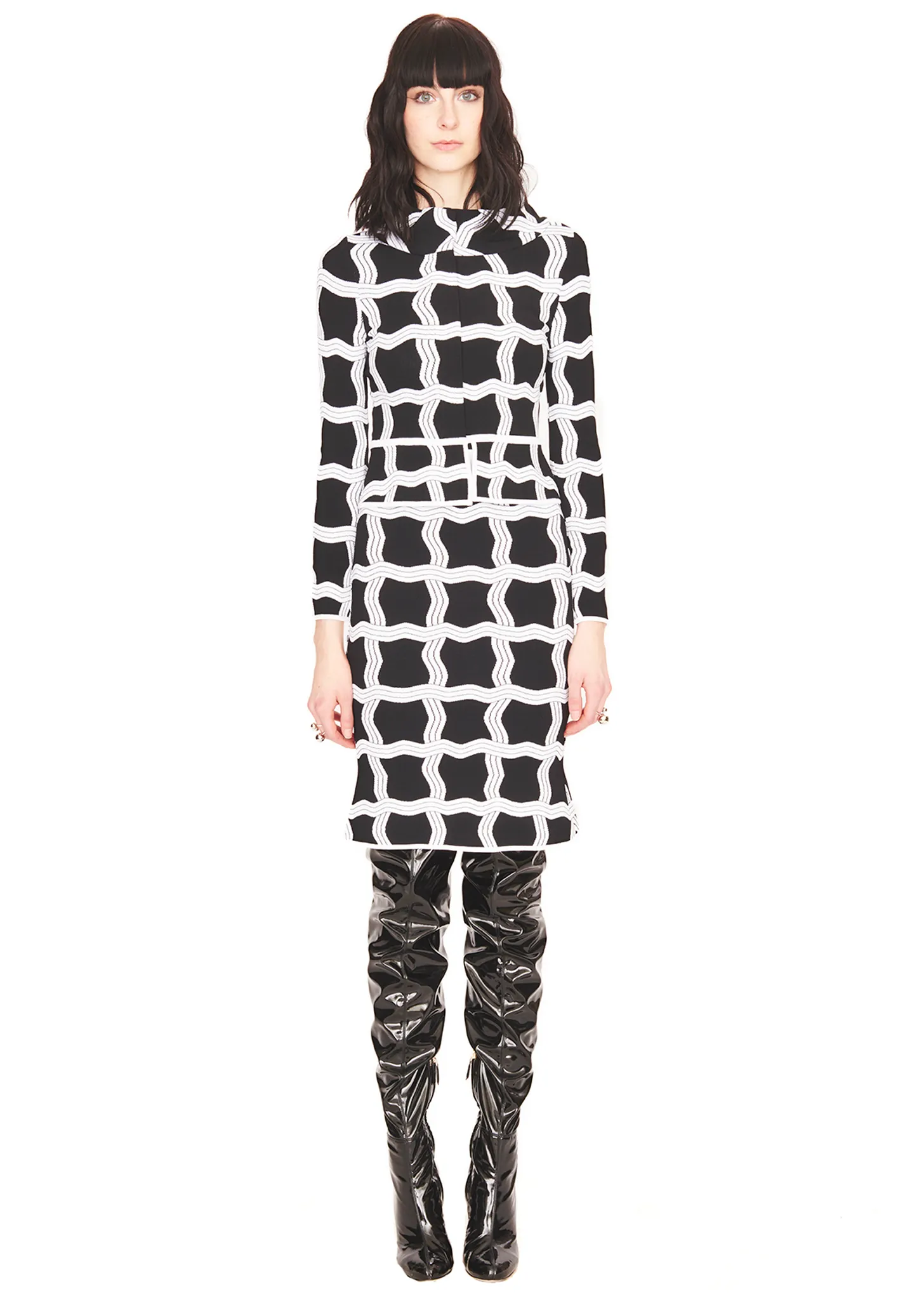 Anais - Jackie O Style, Black Jacket with White Graphic Ribbed Knit