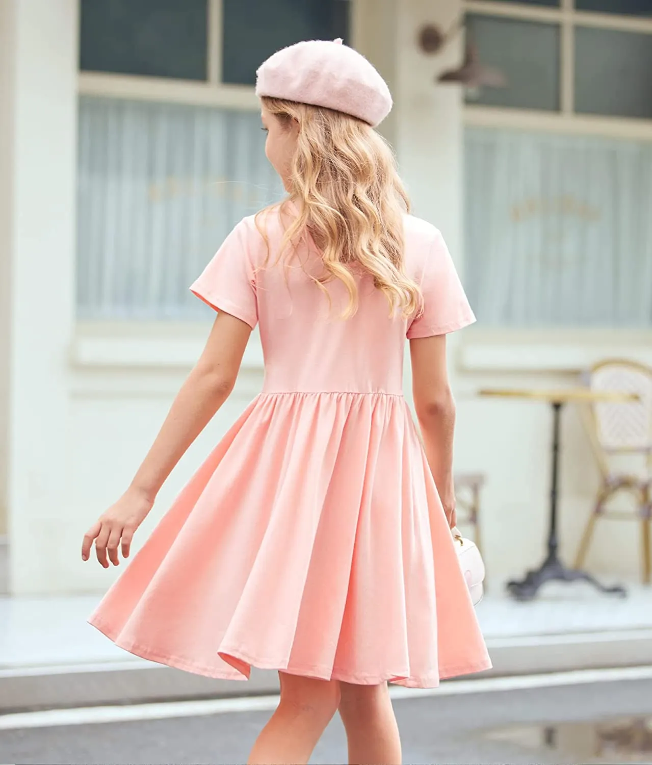 Arshiner Girls Dress Short Sleeve A-line Swing Twirly Skater Dresses
