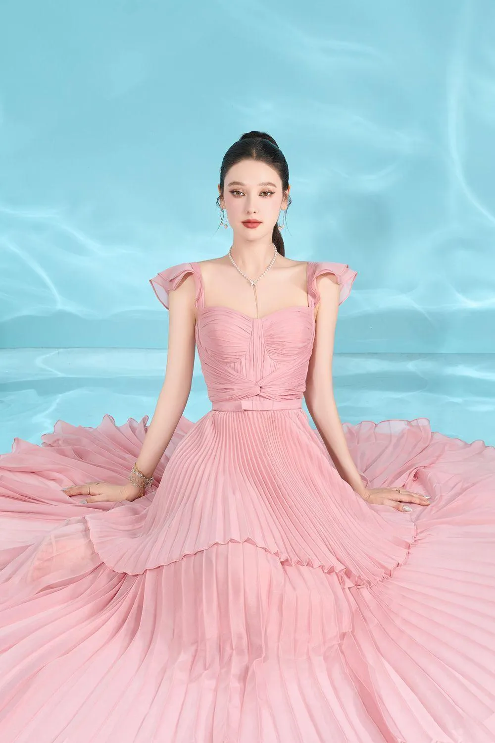 Ballerina A-line Cap Sleeved Silk Ankle Length Dress