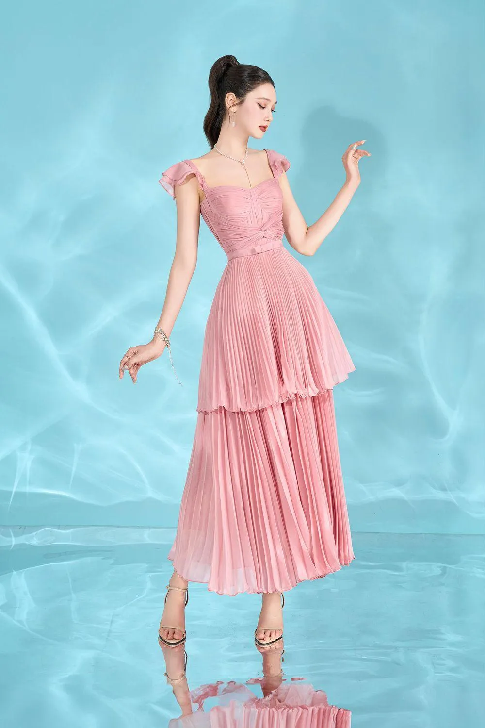 Ballerina A-line Cap Sleeved Silk Ankle Length Dress