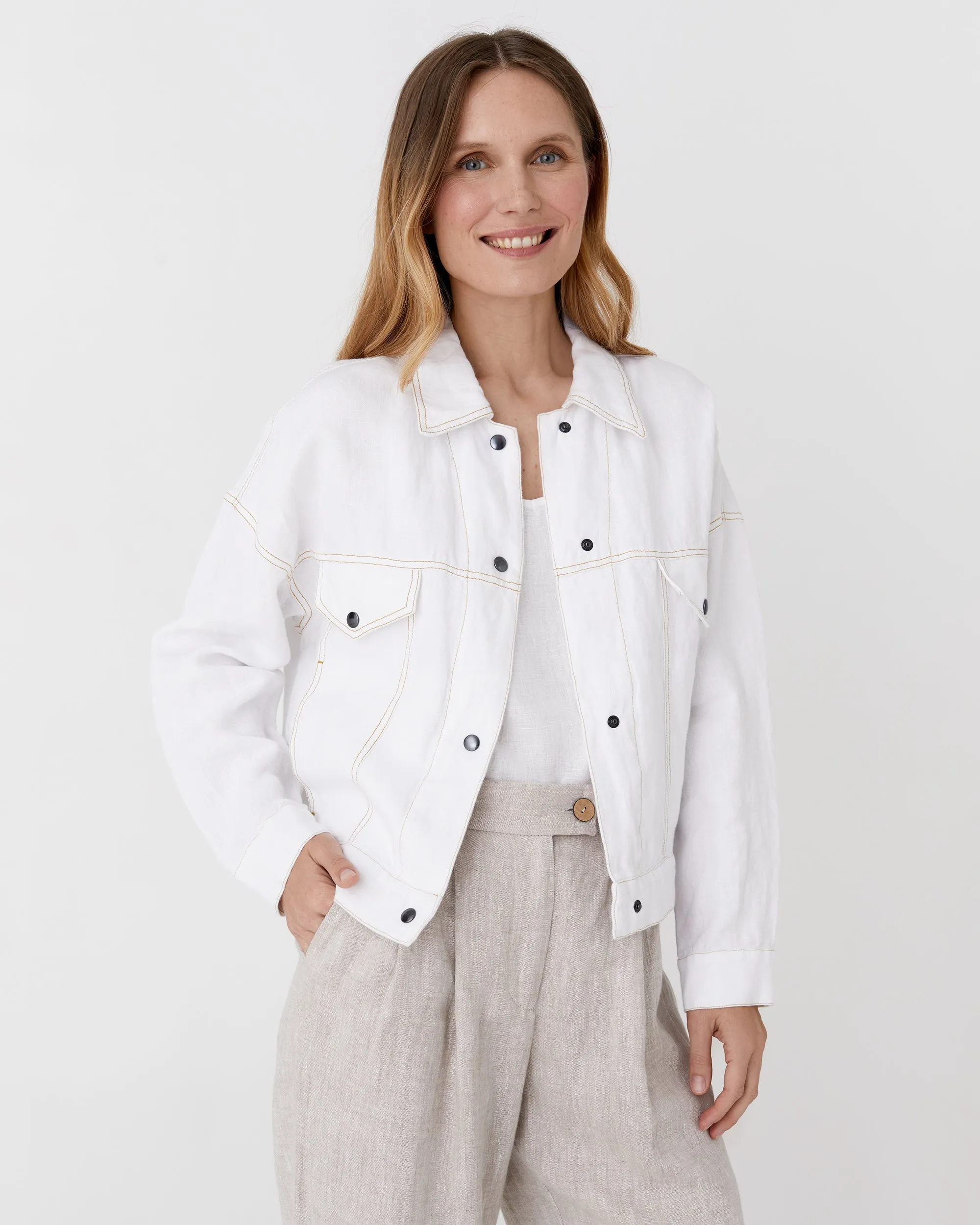 Cropped linen jacket LEURA in White
