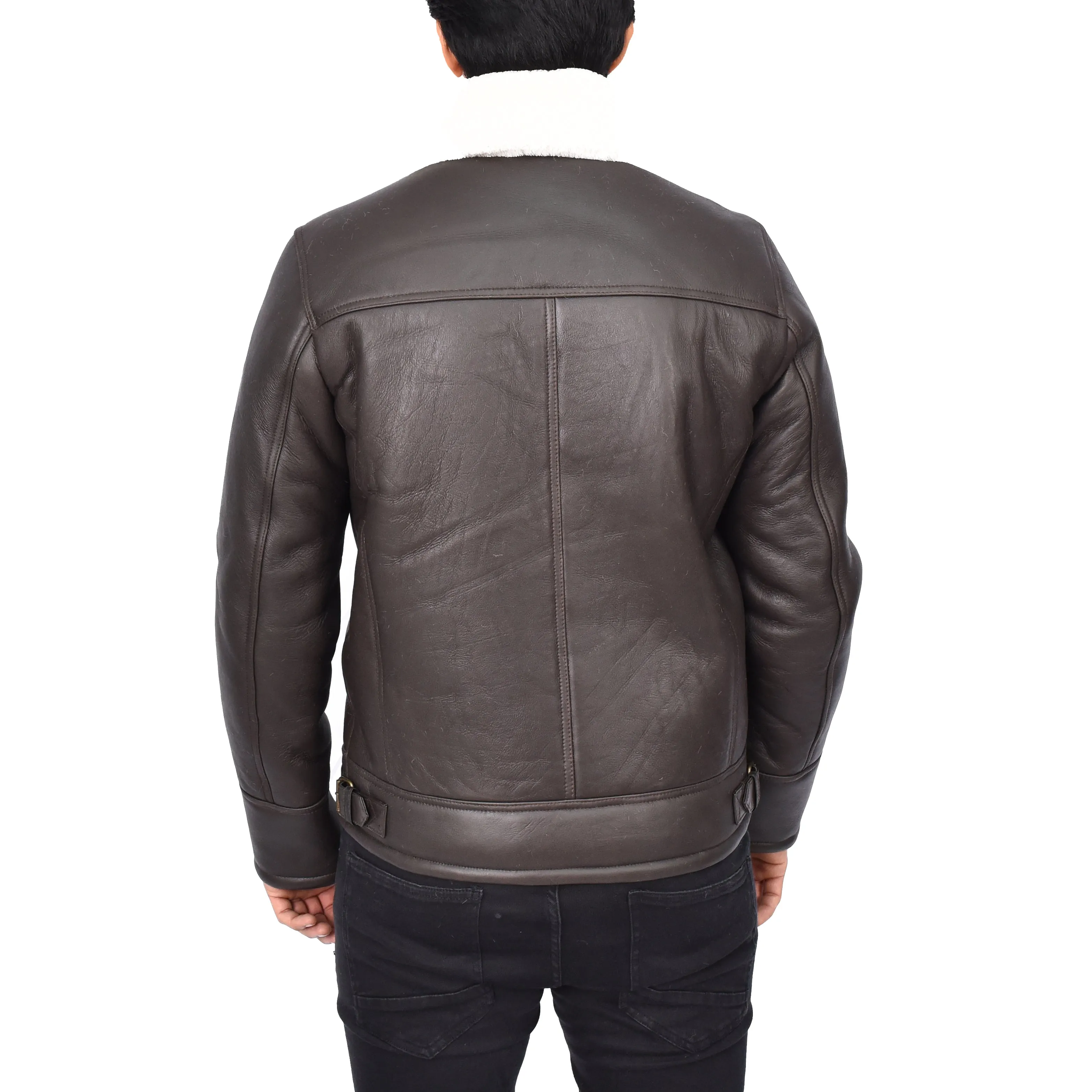 Men's Classic Real Sheepskin Aviator Jacket White Olsen