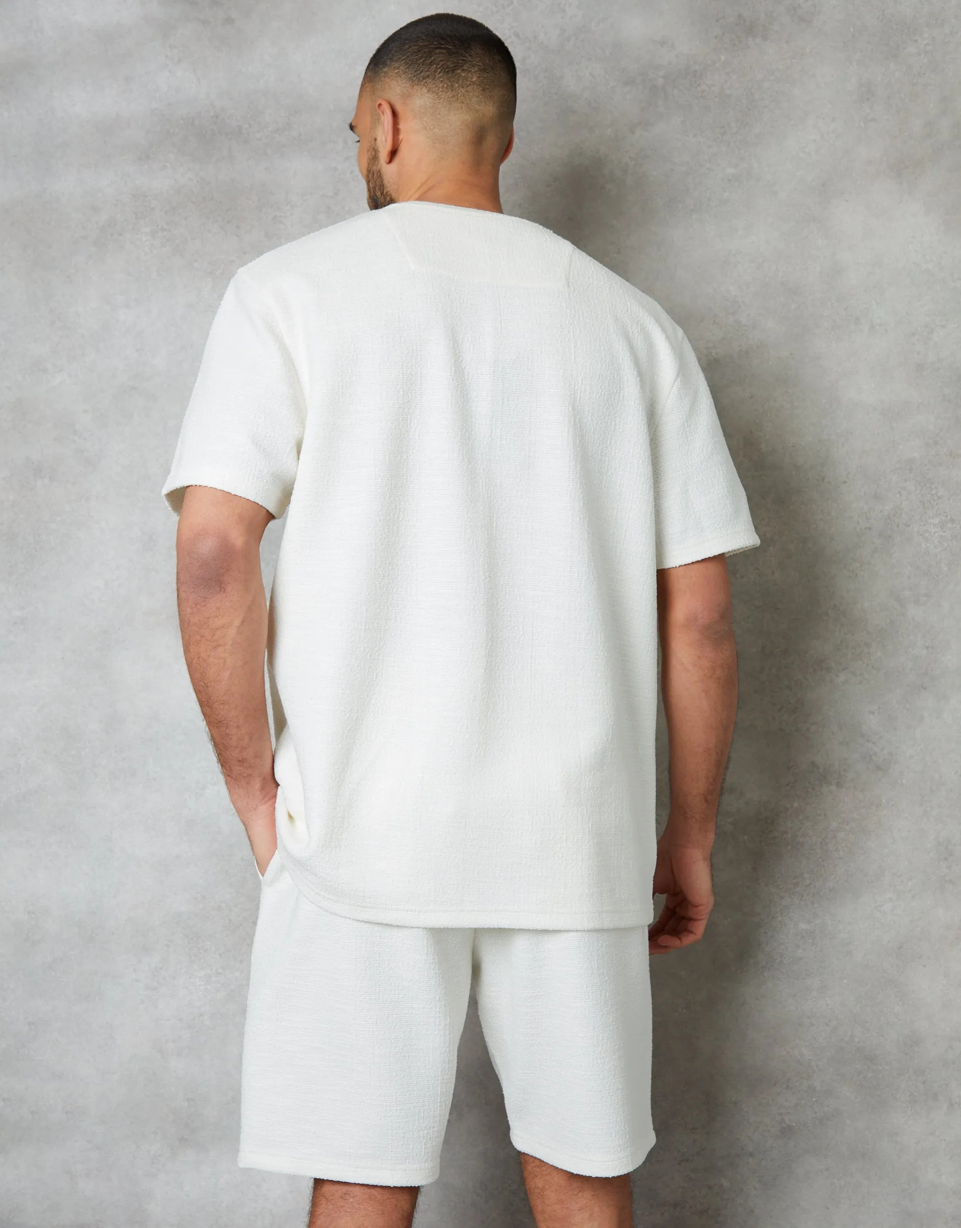 Men's Ecru Textured Relaxed Fit T-Shirt