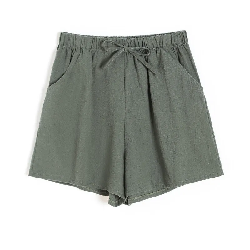 Summer loose linen cotton linen large size student sports casual shorts women's wide leg pants