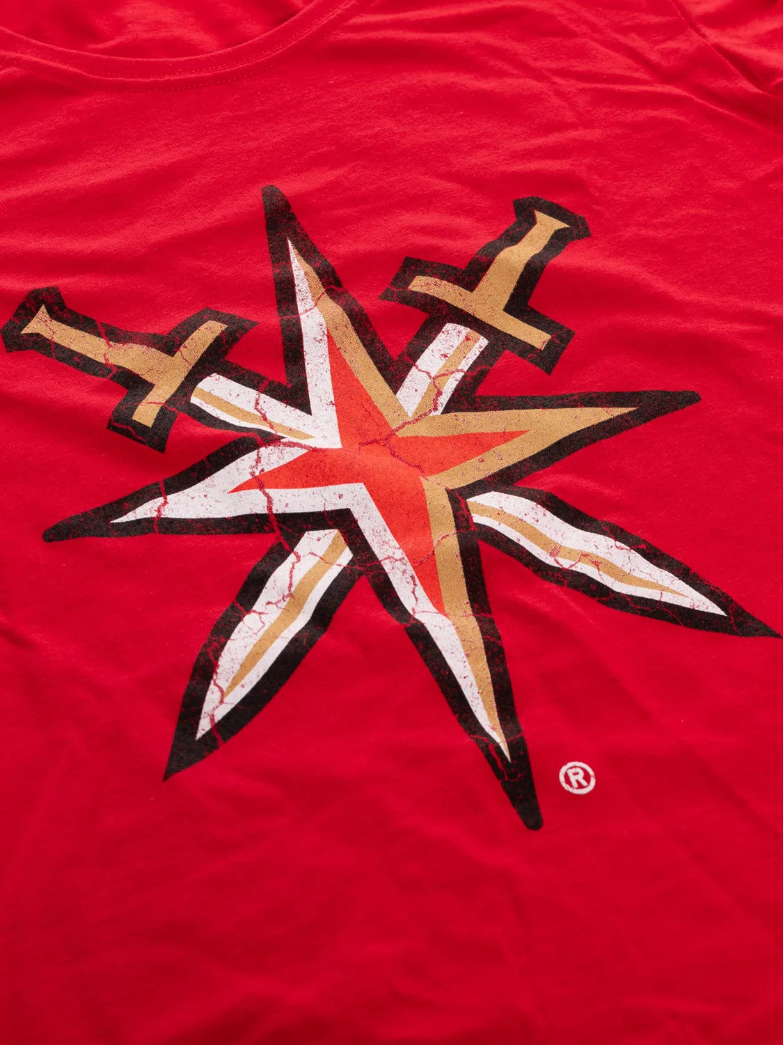 Vegas Golden Knights Women's Distressed Print Fitted Crew Neck Premium T-Shirt - Red