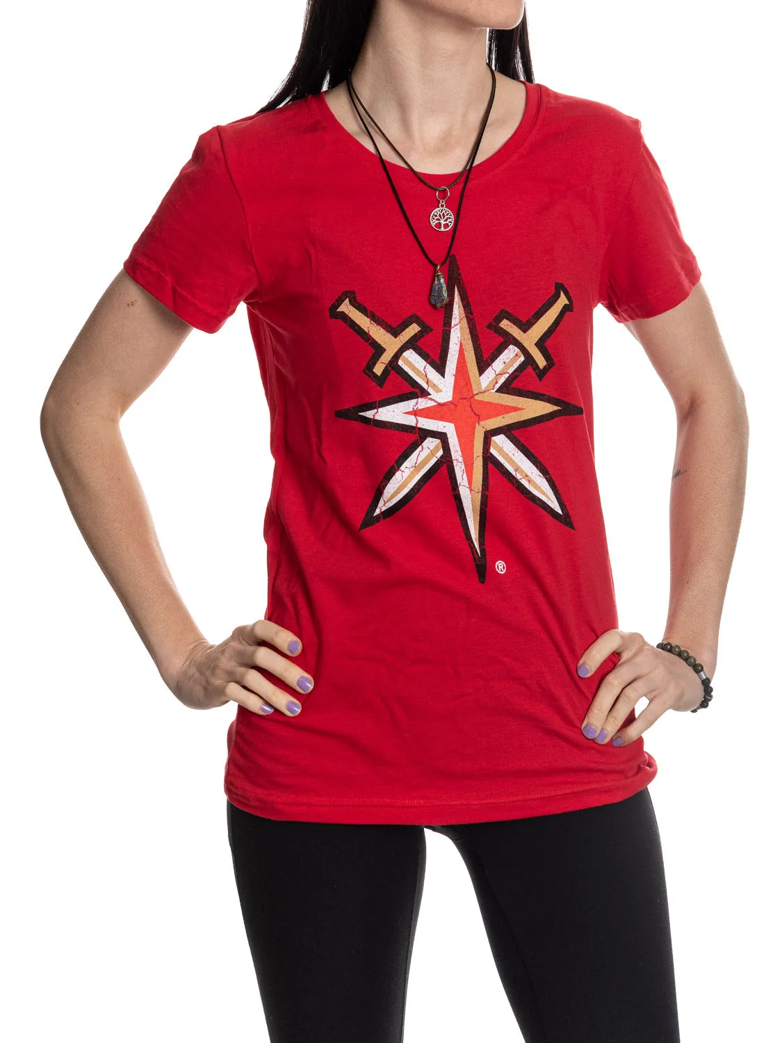 Vegas Golden Knights Women's Distressed Print Fitted Crew Neck Premium T-Shirt - Red